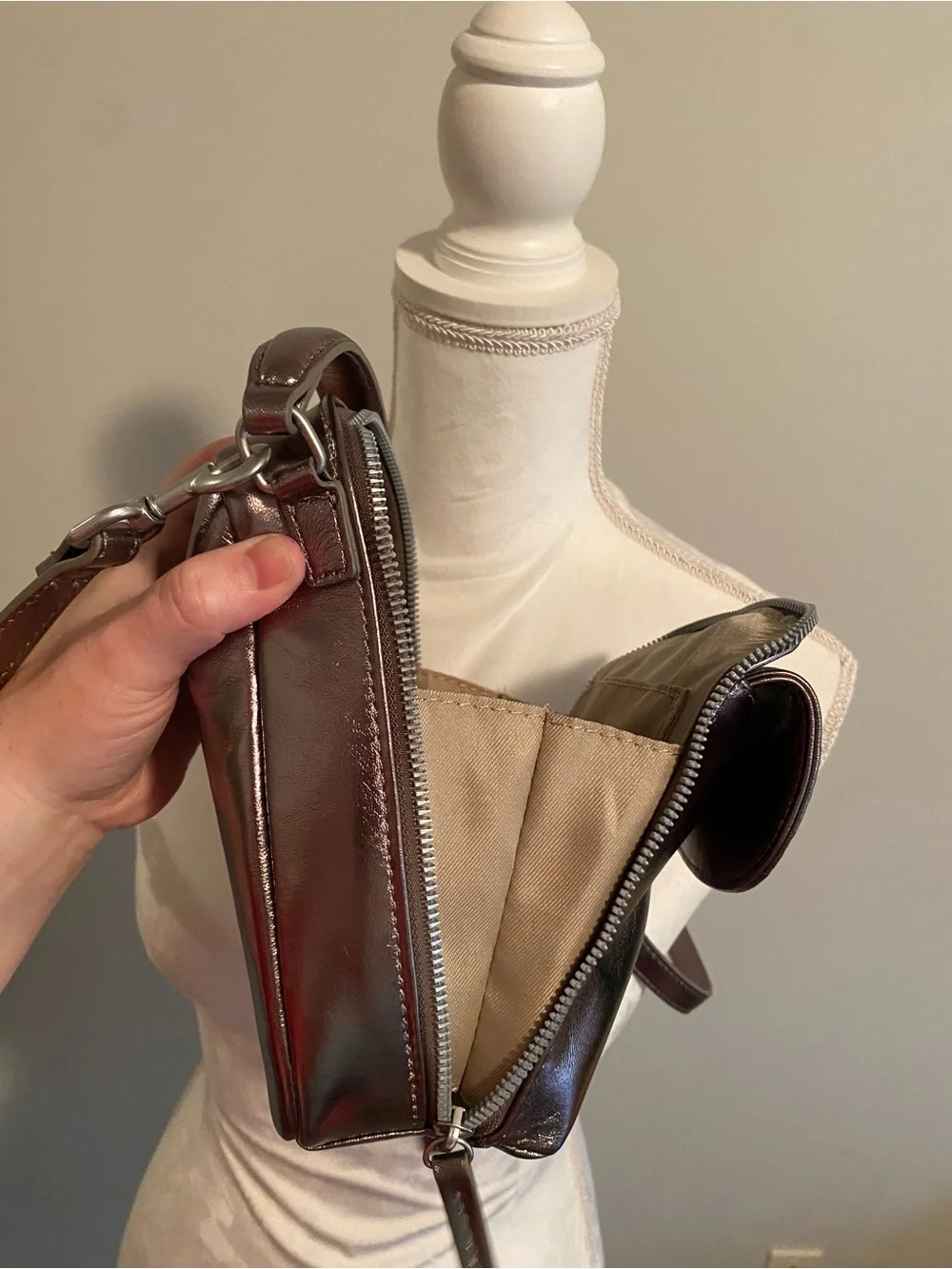 Metallic Crossbody Mini Backpack - Shiny Bronze American Leather Company - Picture 8 of 11